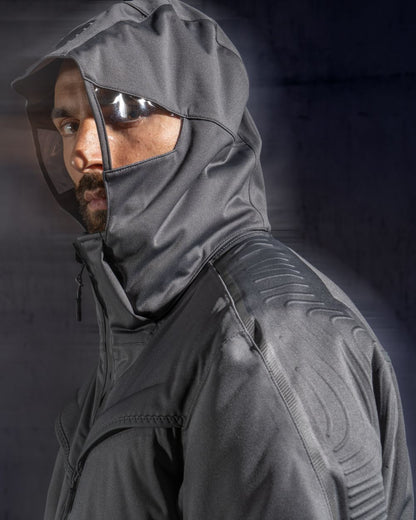 Stone Grey Coloured Mascot Workwear Mens Customized Ultimate Stretch Winter Jacket on studio background 
