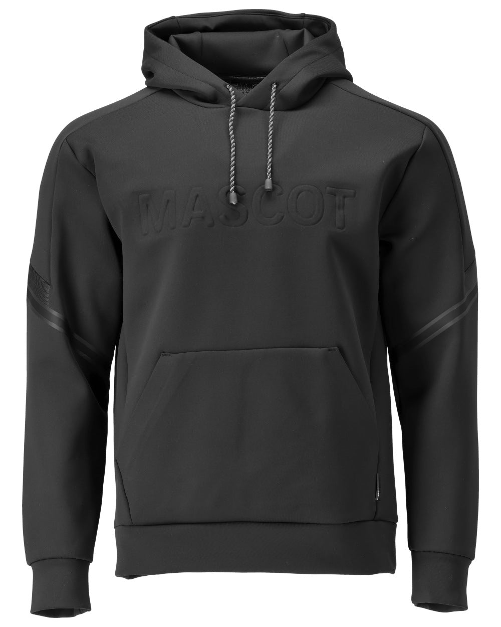 Black Coloured Mascot Workwear Mens Customized Water Repellent Fleece Hoodie on white background 