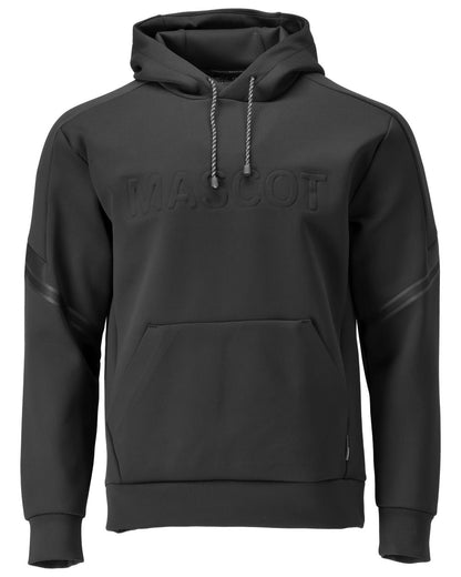 Black Coloured Mascot Workwear Mens Customized Water Repellent Fleece Hoodie on white background 