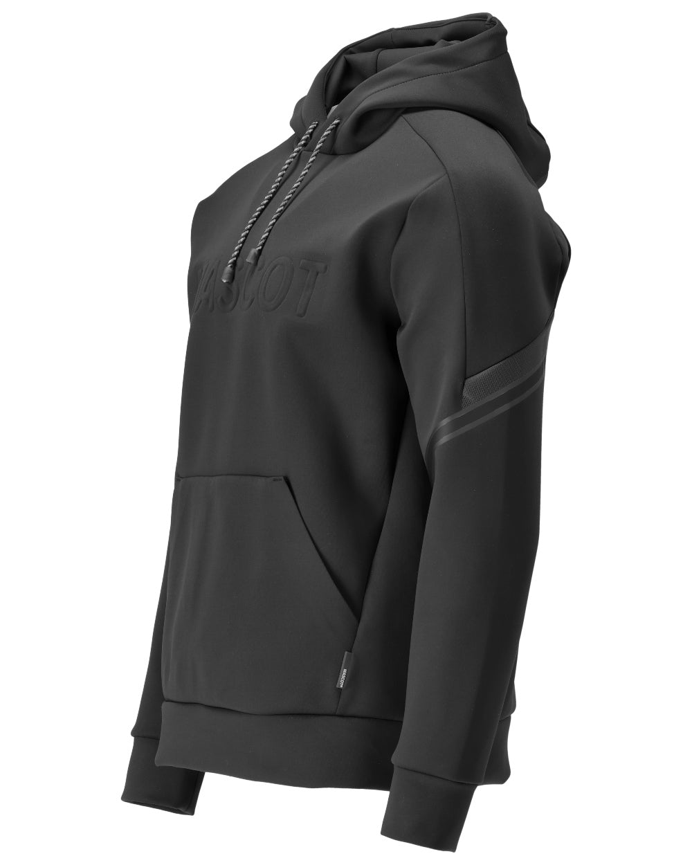 Black Coloured Mascot Workwear Mens Customized Water Repellent Fleece Hoodie on white background 