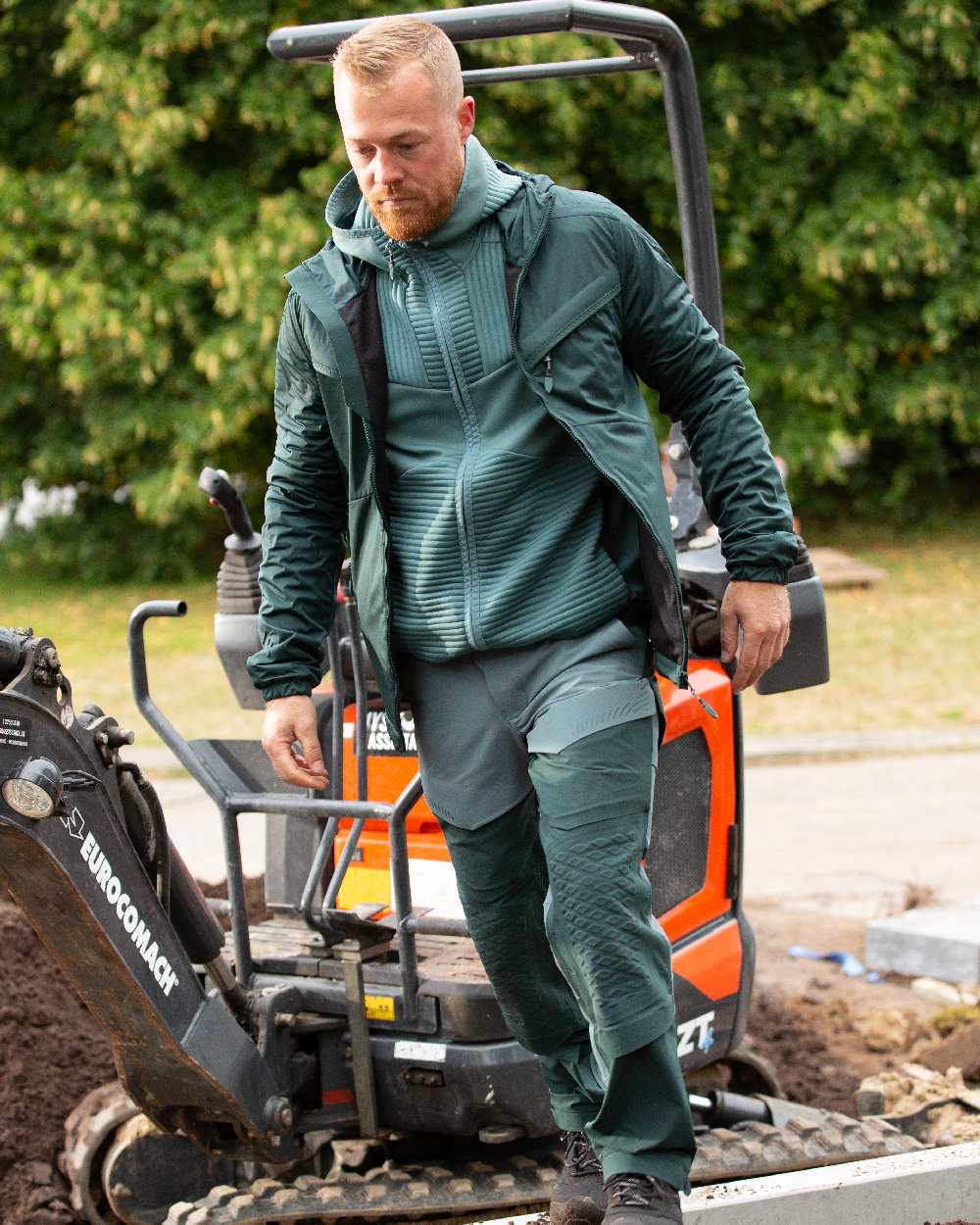 Forest Green Coloured Mascot Workwear Mens Customized Windproof Jacket on outdoor background 