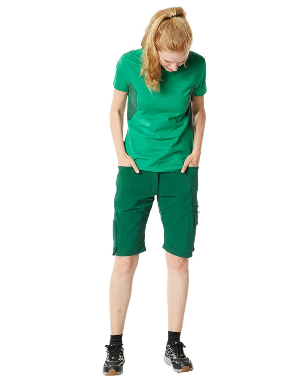 Green Coloured Mascot Workwear Womens Accelerate Diamond Fit Shorts on white background 
