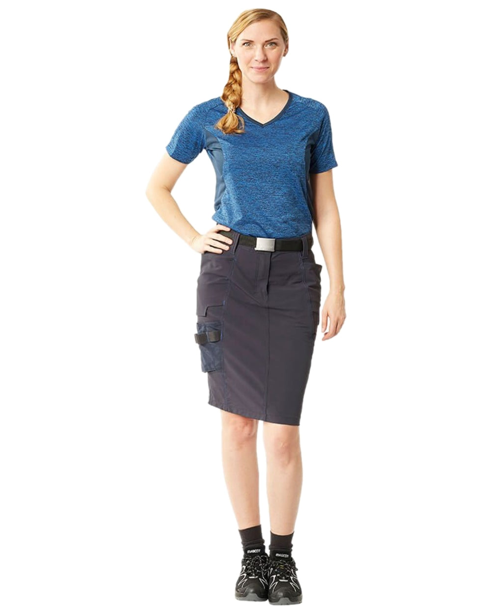 Dark Navy Coloured Mascot Workwear Womens Accelerate Diamond Fit Skirt on white background 