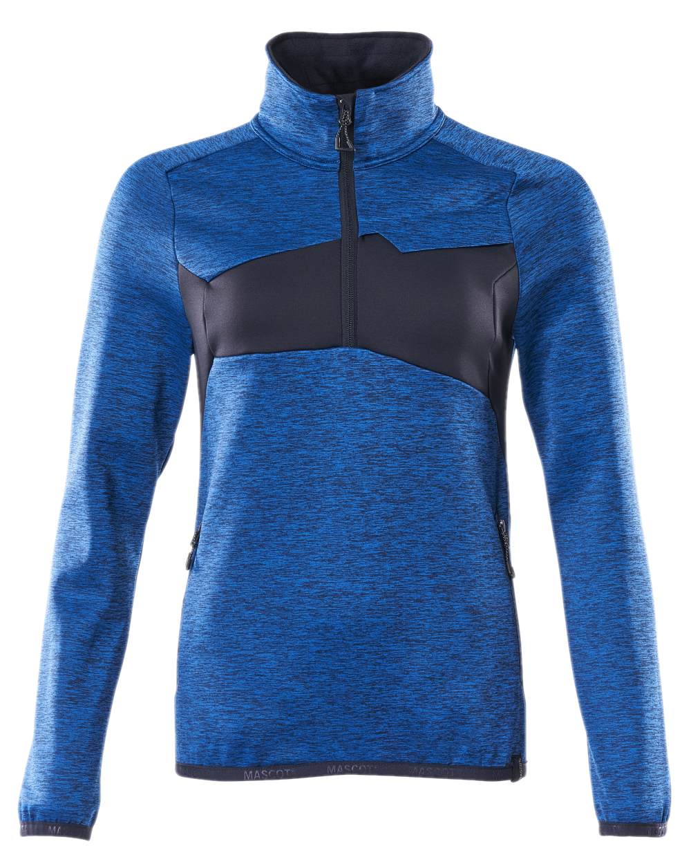 Azure Blue Dark Navy Coloured Mascot Workwear Womens Accelerate Fleece Jumper With Half Zip on white background 