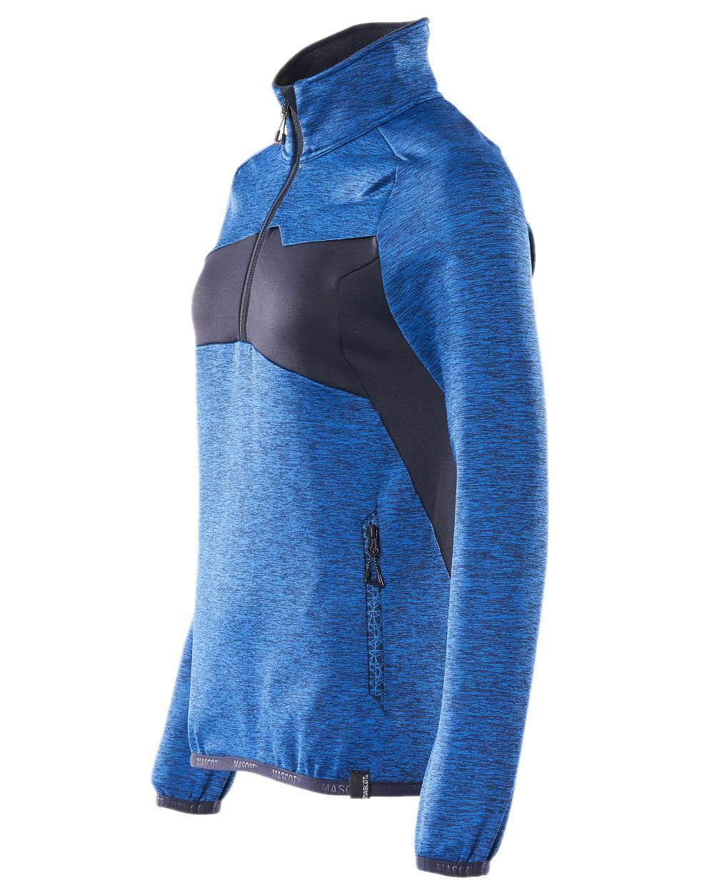 Azure Blue Dark Navy Coloured Mascot Workwear Womens Accelerate Fleece Jumper With Half Zip on white background 