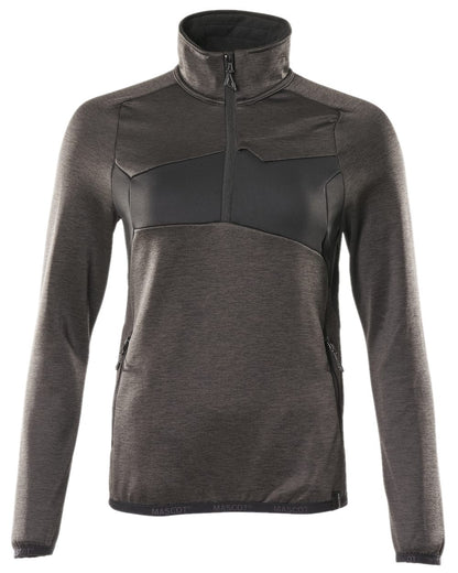 Dark Anthracite Black Coloured Mascot Workwear Womens Accelerate Fleece Jumper With Half Zip on white background 