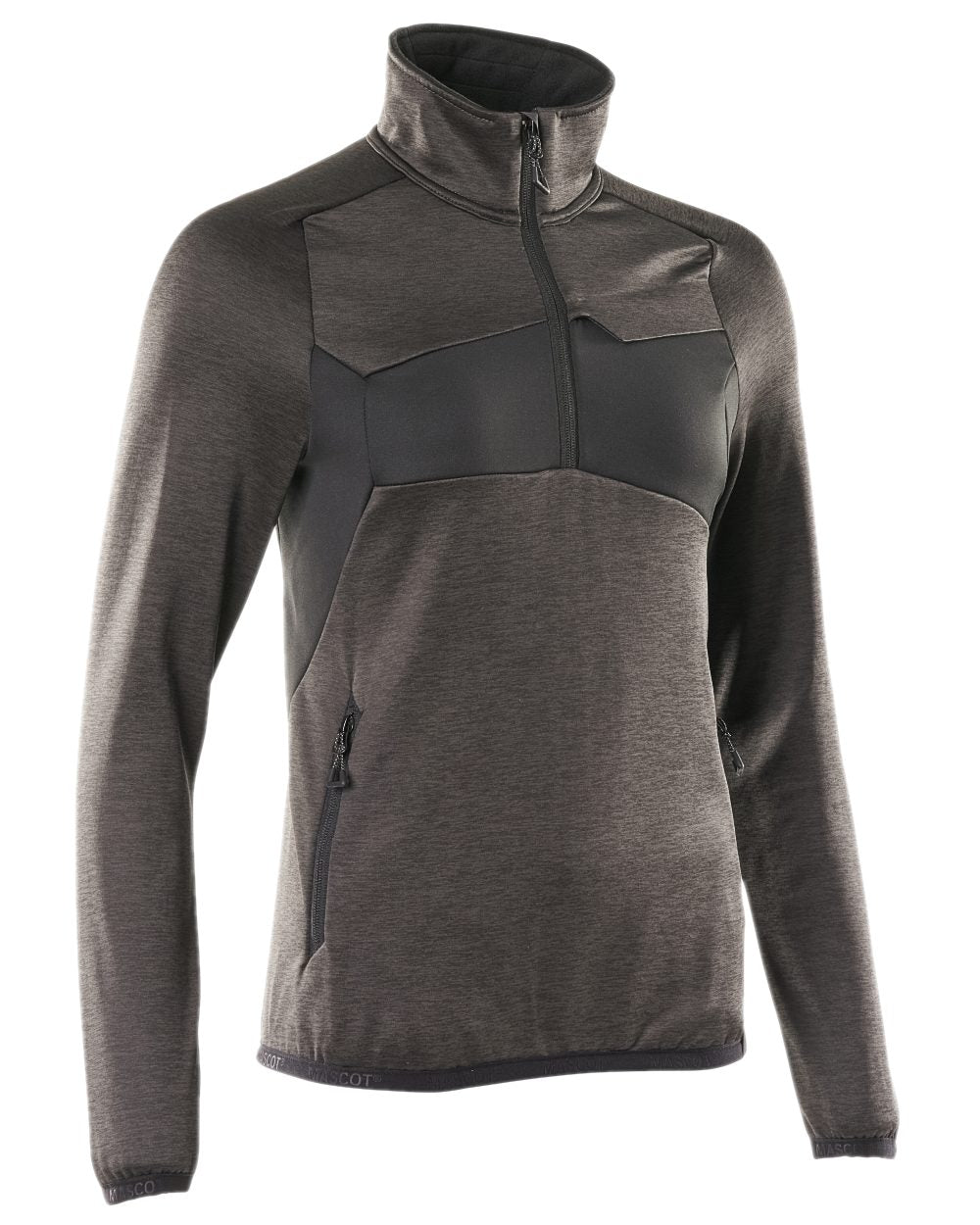 Dark Anthracite Black Coloured Mascot Workwear Womens Accelerate Fleece Jumper With Half Zip on white background 