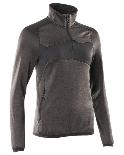 Dark Anthracite Black Coloured Mascot Workwear Womens Accelerate Fleece Jumper With Half Zip on white background 