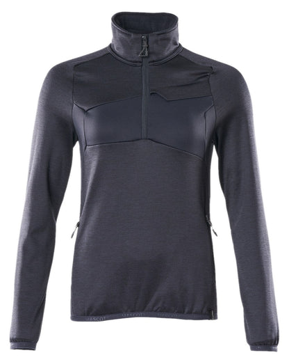 Dark Navy Coloured Mascot Workwear Womens Accelerate Fleece Jumper With Half Zip on white background 