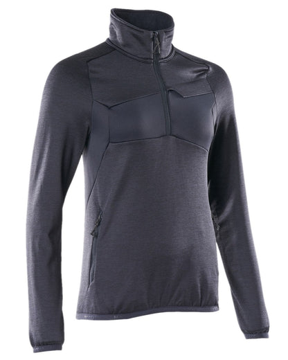 Dark Navy Coloured Mascot Workwear Womens Accelerate Fleece Jumper With Half Zip on white background 
