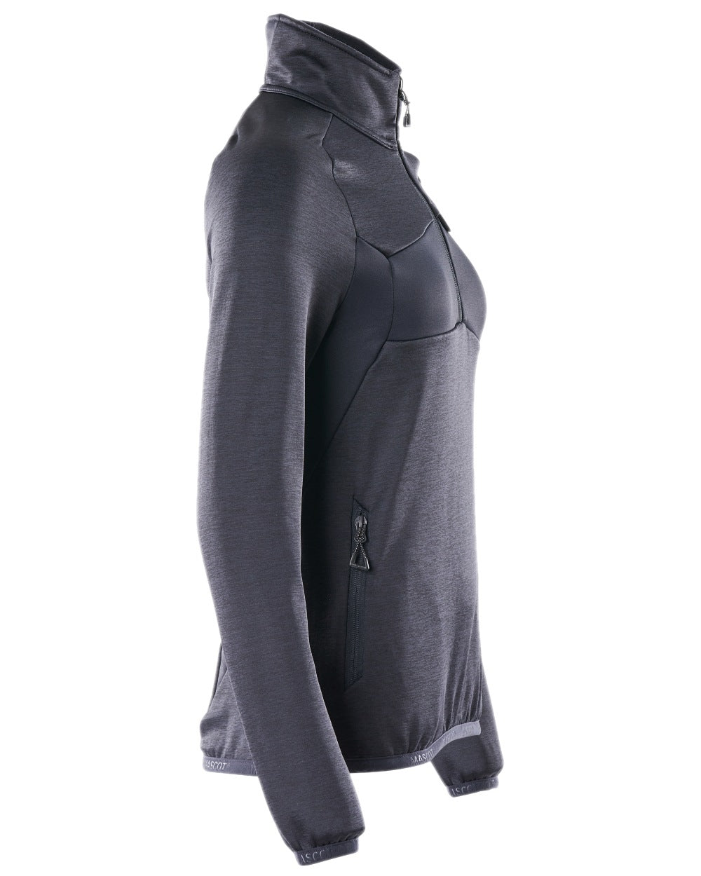 Dark Navy Coloured Mascot Workwear Womens Accelerate Fleece Jumper With Half Zip on white background 