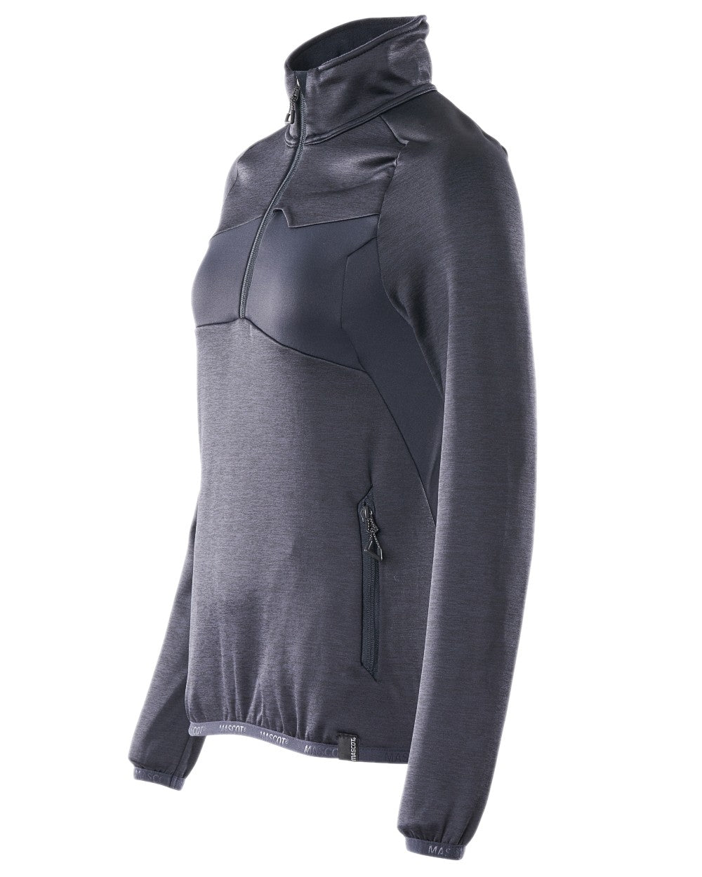 Dark Navy Coloured Mascot Workwear Womens Accelerate Fleece Jumper With Half Zip on white background 