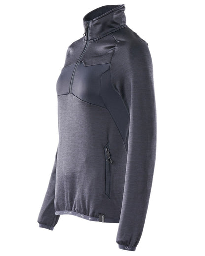 Dark Navy Coloured Mascot Workwear Womens Accelerate Fleece Jumper With Half Zip on white background 