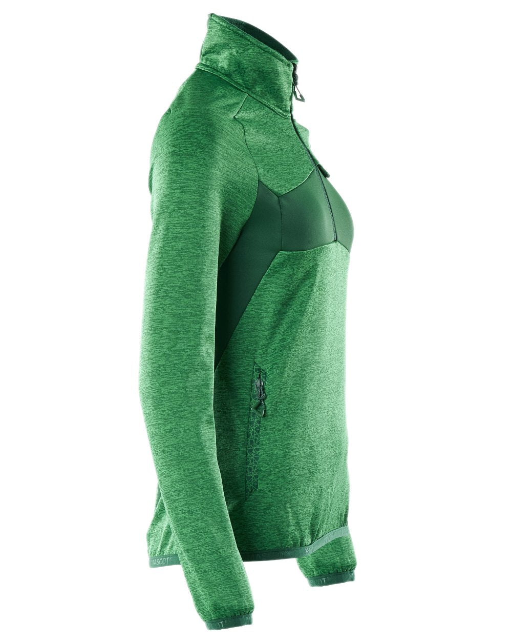 Grass Green Coloured Mascot Workwear Womens Accelerate Fleece Jumper With Half Zip on white background 