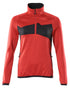 Traffic Red Black Coloured Mascot Workwear Womens Accelerate Fleece Jumper With Half Zip on white background 