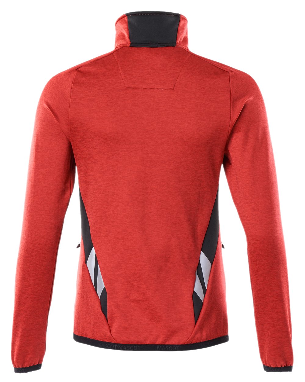 Traffic Red Black Coloured Mascot Workwear Womens Accelerate Fleece Jumper With Half Zip on white background 