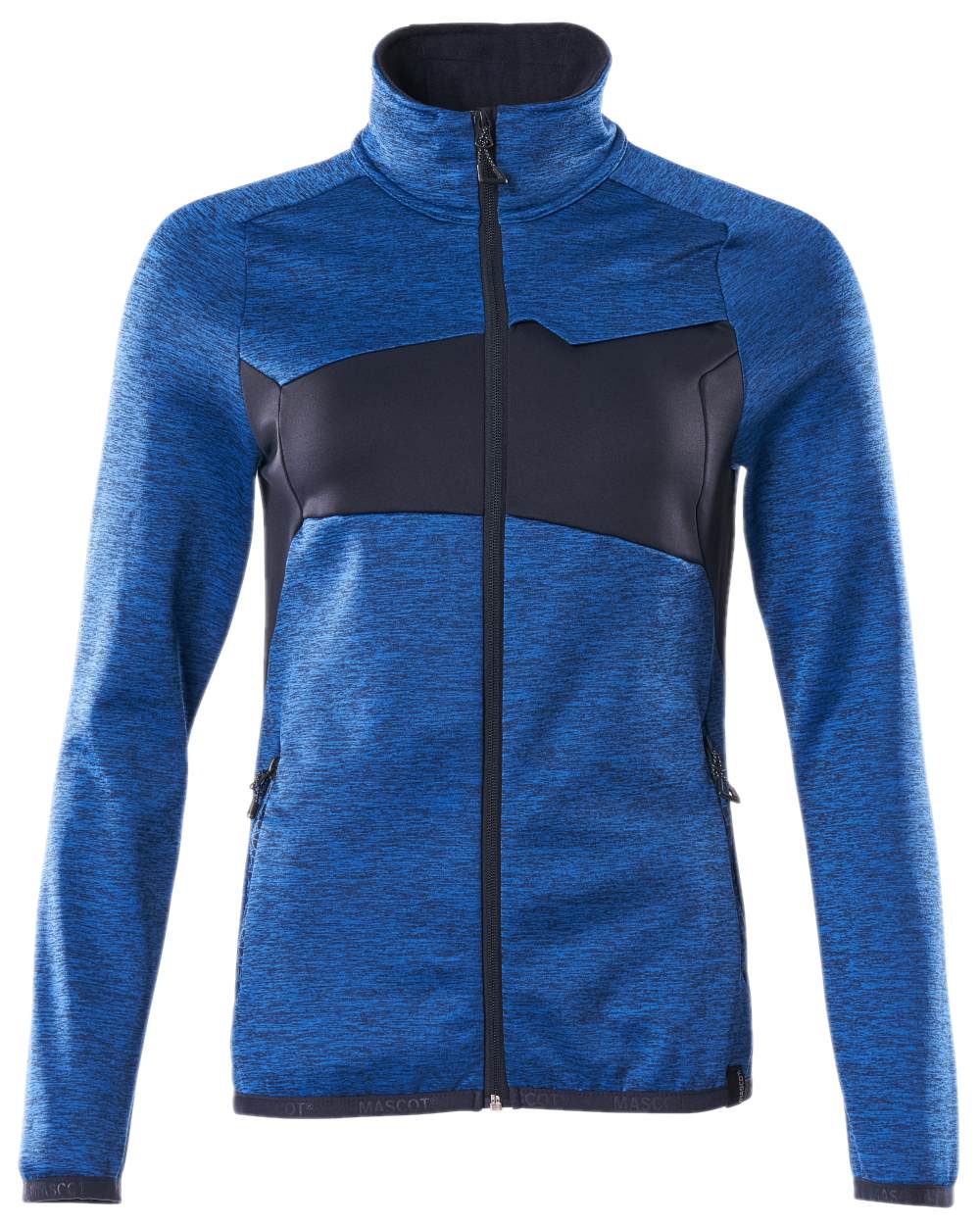 Azure Blue Dark Navy Coloured Mascot Workwear Womens Accelerate Fleece Jumper With Zipper on white background 
