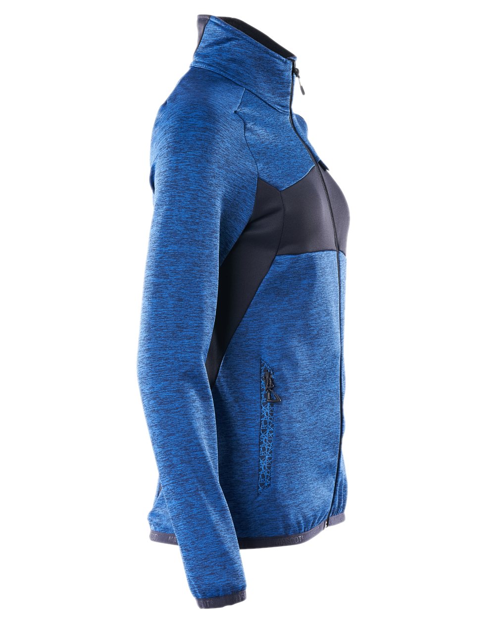 Azure Blue Dark Navy Coloured Mascot Workwear Womens Accelerate Fleece Jumper With Zipper on white background 