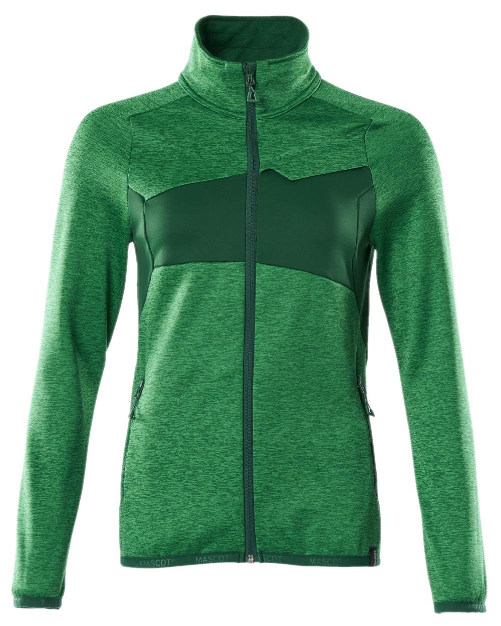 Grass Green Coloured Mascot Workwear Womens Accelerate Fleece Jumper With Zipper on white background 