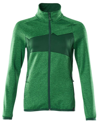 Grass Green Coloured Mascot Workwear Womens Accelerate Fleece Jumper With Zipper on white background 