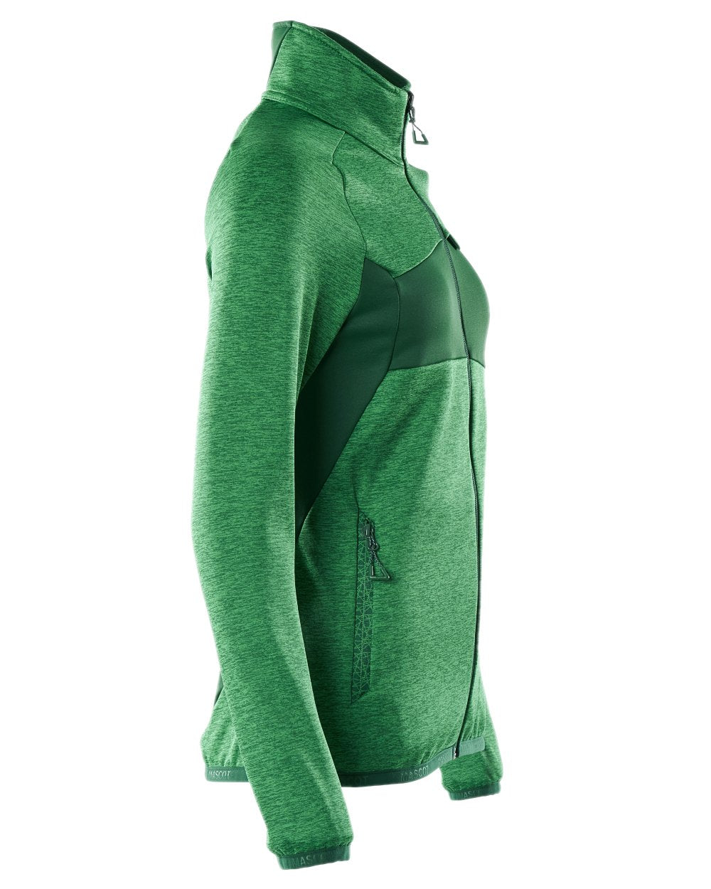 Grass Green Coloured Mascot Workwear Womens Accelerate Fleece Jumper With Zipper on white background 