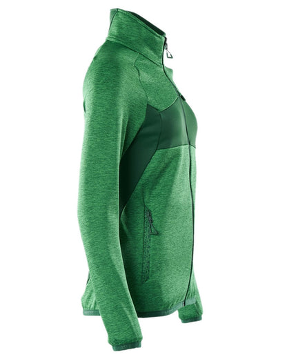 Grass Green Coloured Mascot Workwear Womens Accelerate Fleece Jumper With Zipper on white background 