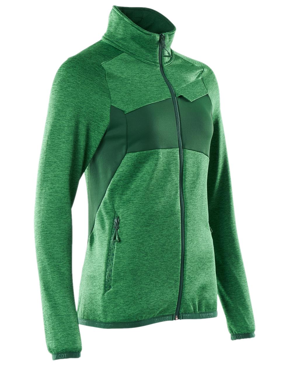 Grass Green Coloured Mascot Workwear Womens Accelerate Fleece Jumper With Zipper on white background 