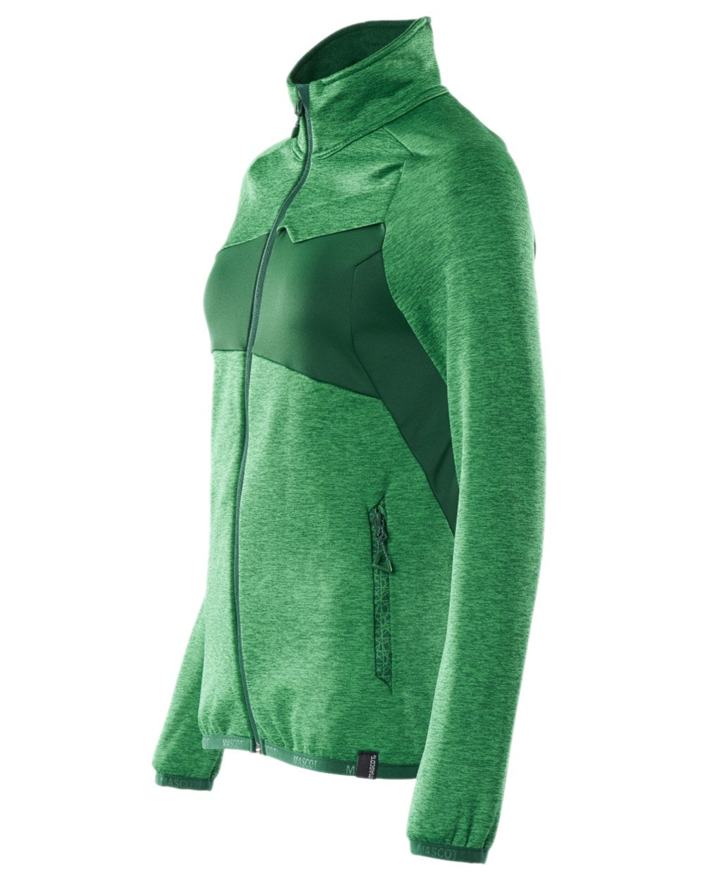 Grass Green Coloured Mascot Workwear Womens Accelerate Fleece Jumper With Zipper on white background 