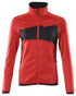 Traffic Red Black Coloured Mascot Workwear Womens Accelerate Fleece Jumper With Zipper on white background 