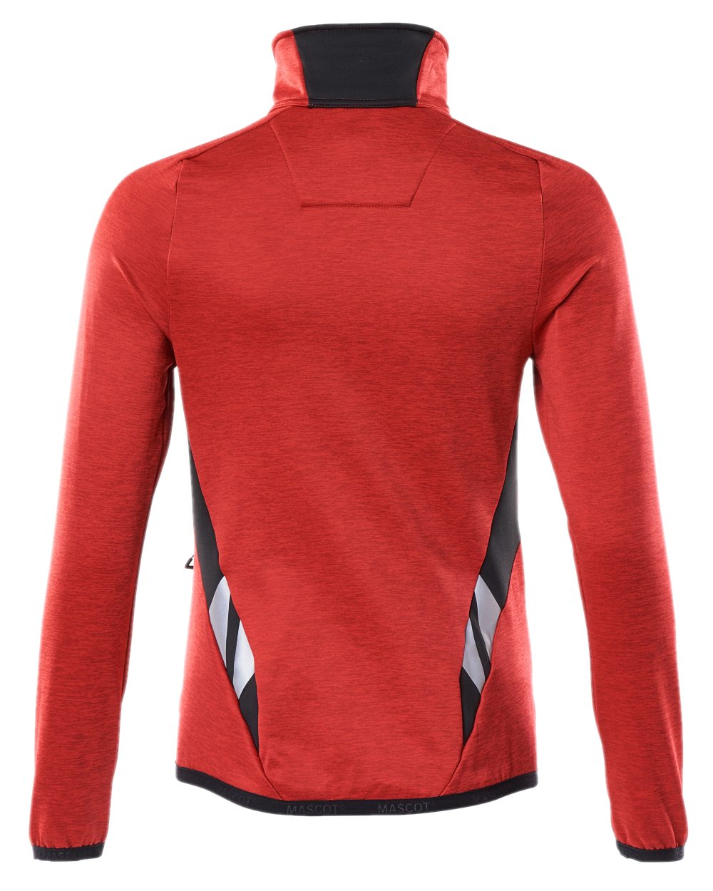 Traffic Red Black Coloured Mascot Workwear Womens Accelerate Fleece Jumper With Zipper on white background 