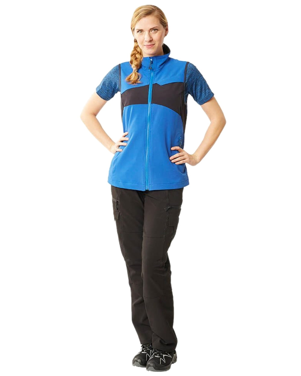 Azure Blue Dark Navy Coloured Mascot Workwear Womens Accelerate Gilet on white background 