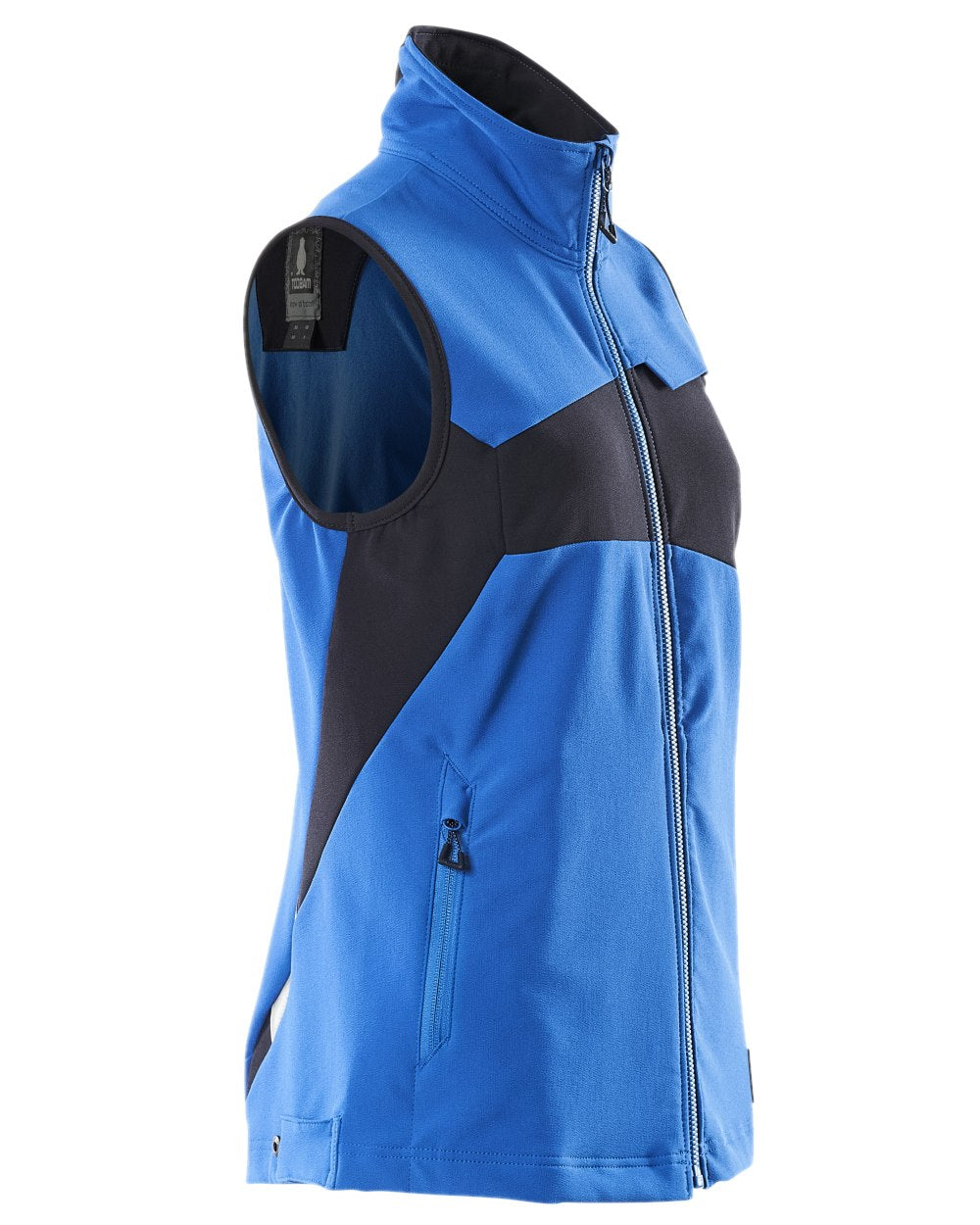 Azure Blue Dark Navy Coloured Mascot Workwear Womens Accelerate Gilet on white background 