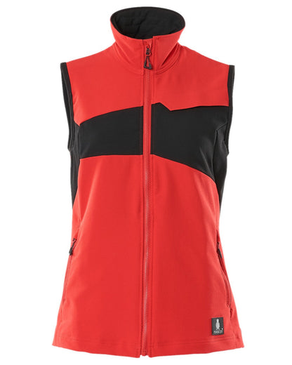 Traffic Red Black Coloured Mascot Workwear Womens Accelerate Gilet on white background 