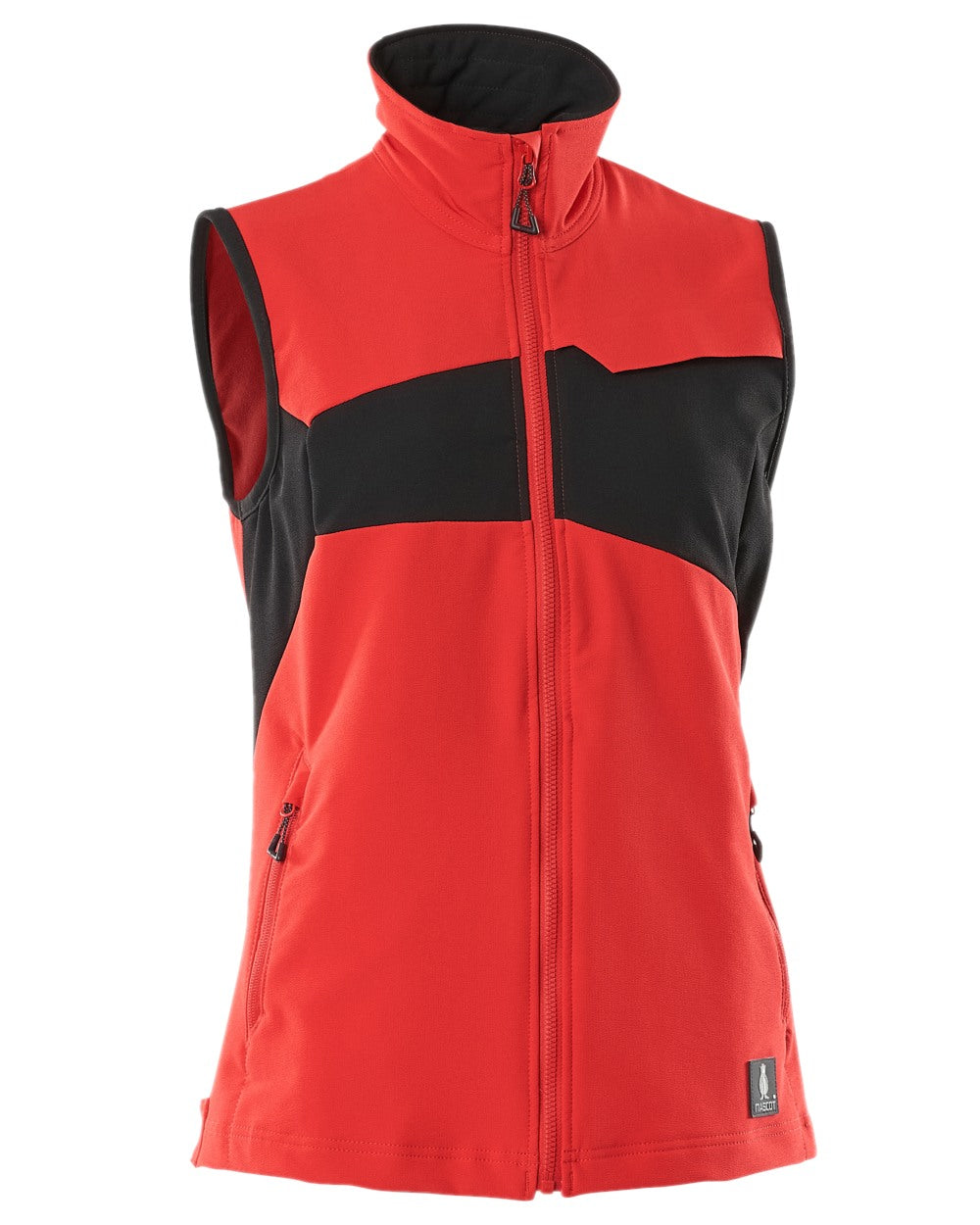 Traffic Red Black Coloured Mascot Workwear Womens Accelerate Gilet on white background 
