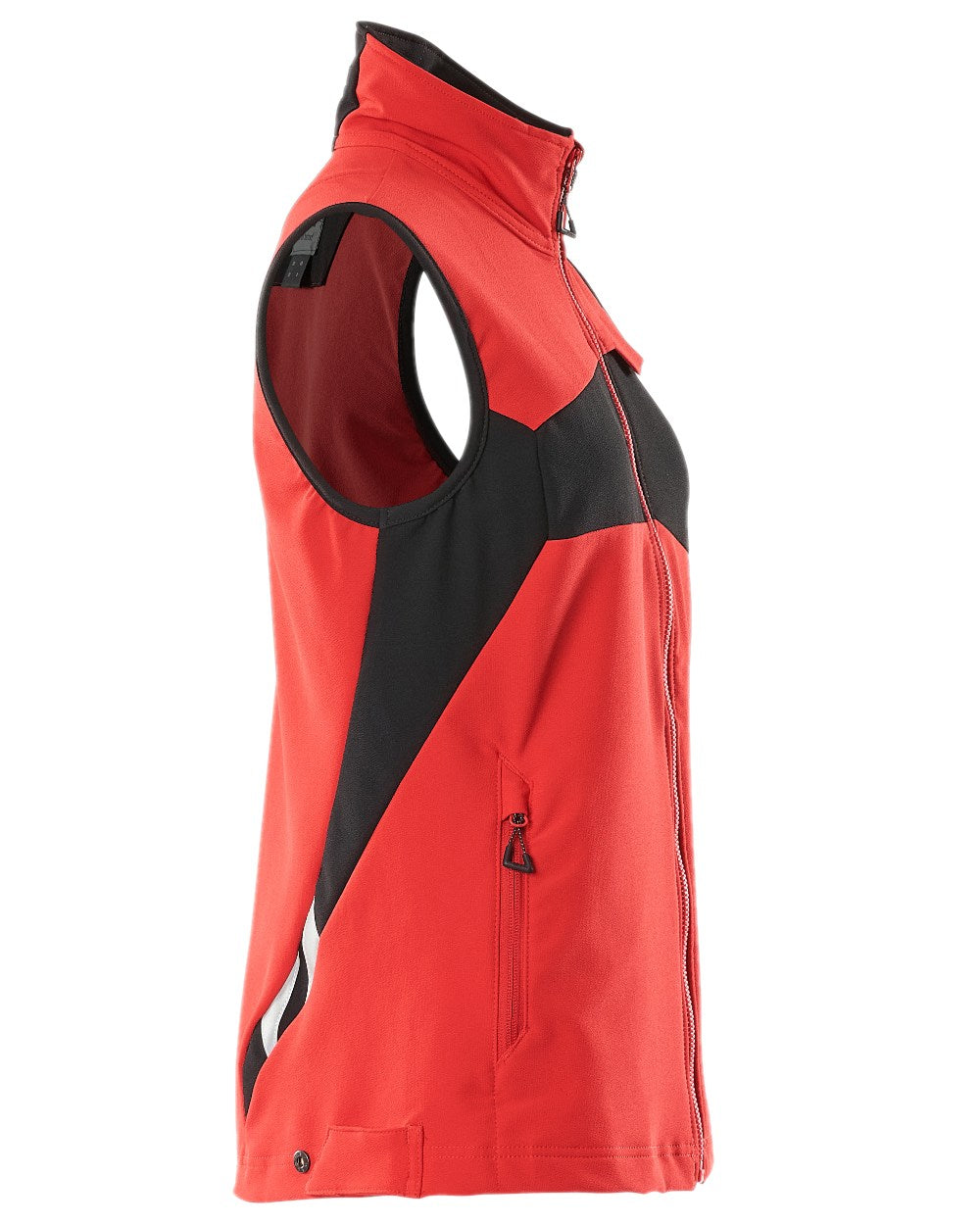 Traffic Red Black Coloured Mascot Workwear Womens Accelerate Gilet on white background 