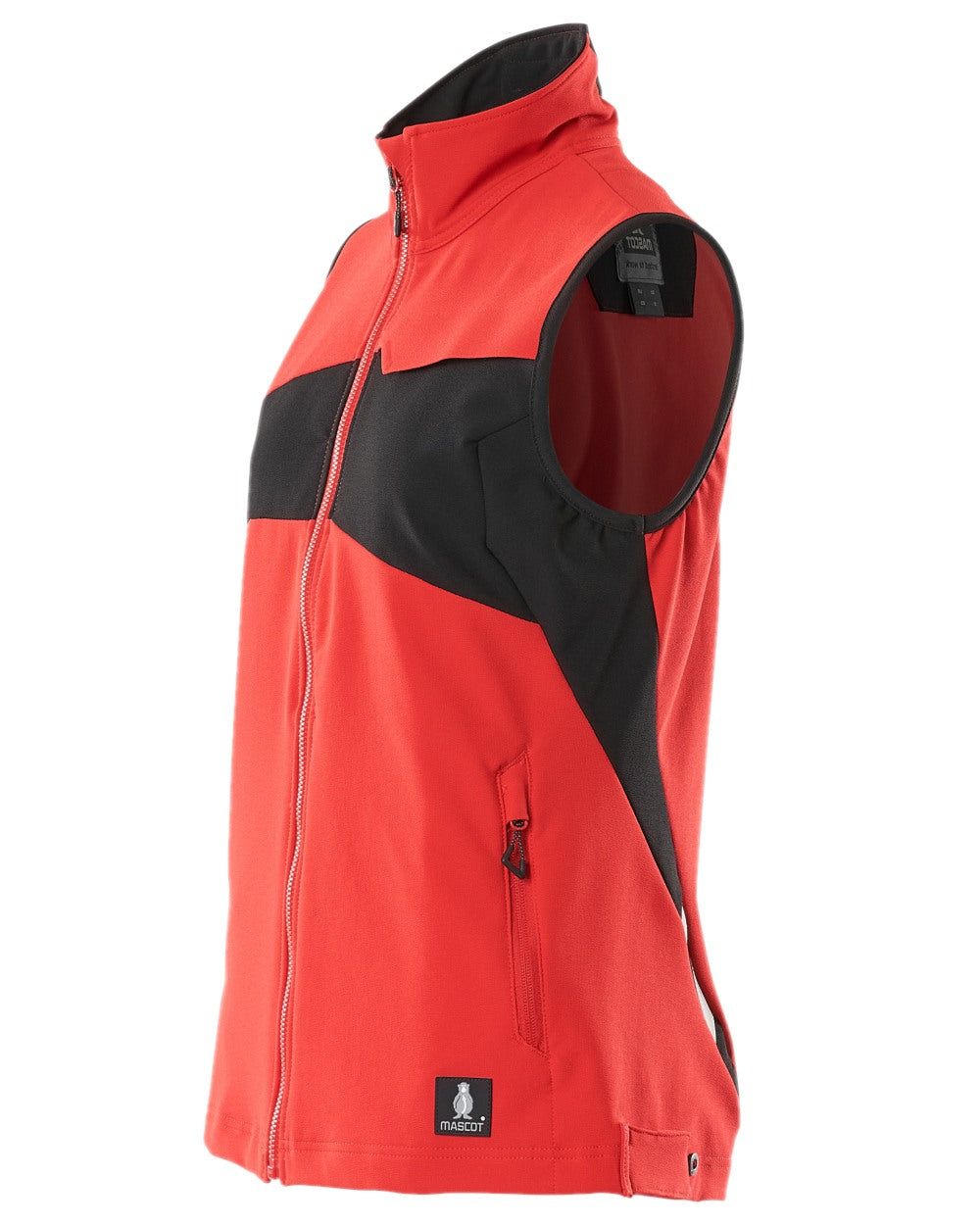 Traffic Red Black Coloured Mascot Workwear Womens Accelerate Gilet on white background 