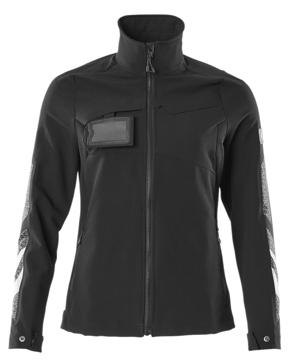 Black Coloured Mascot Workwear Womens Accelerate Jacket on white background 