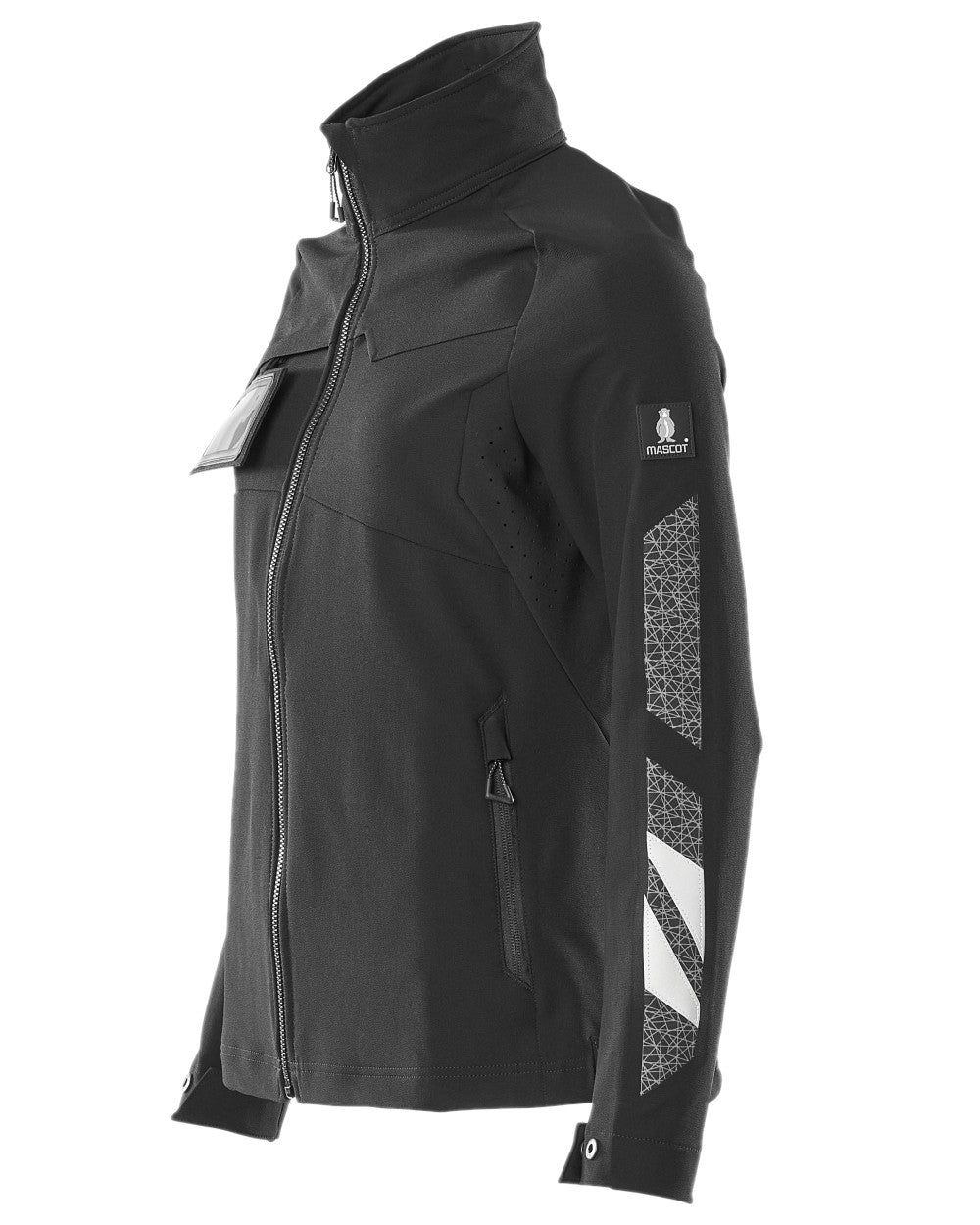 Black Coloured Mascot Workwear Womens Accelerate Jacket on white background 