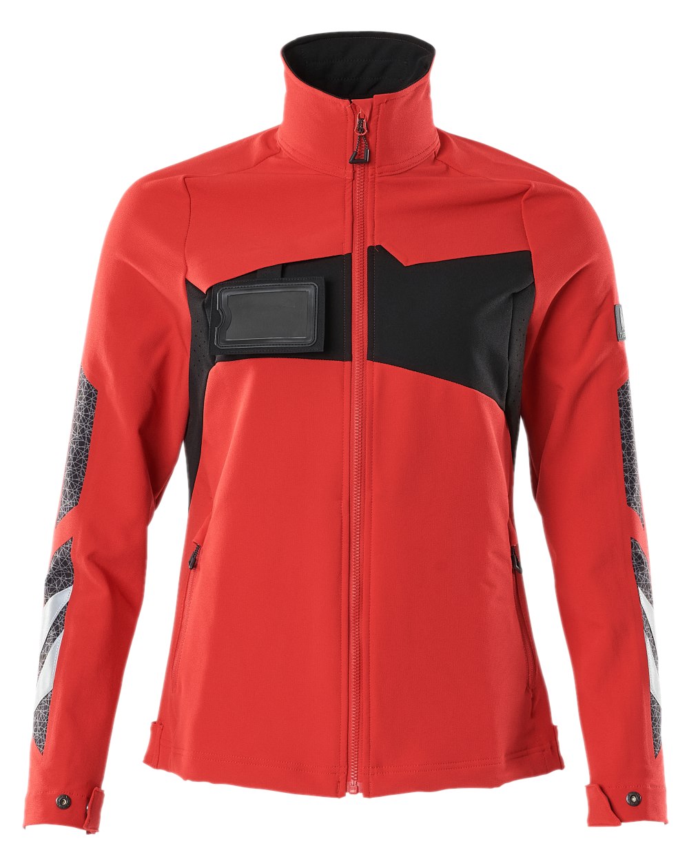 Traffic Red Black Coloured Mascot Workwear Womens Accelerate Jacket on white background 