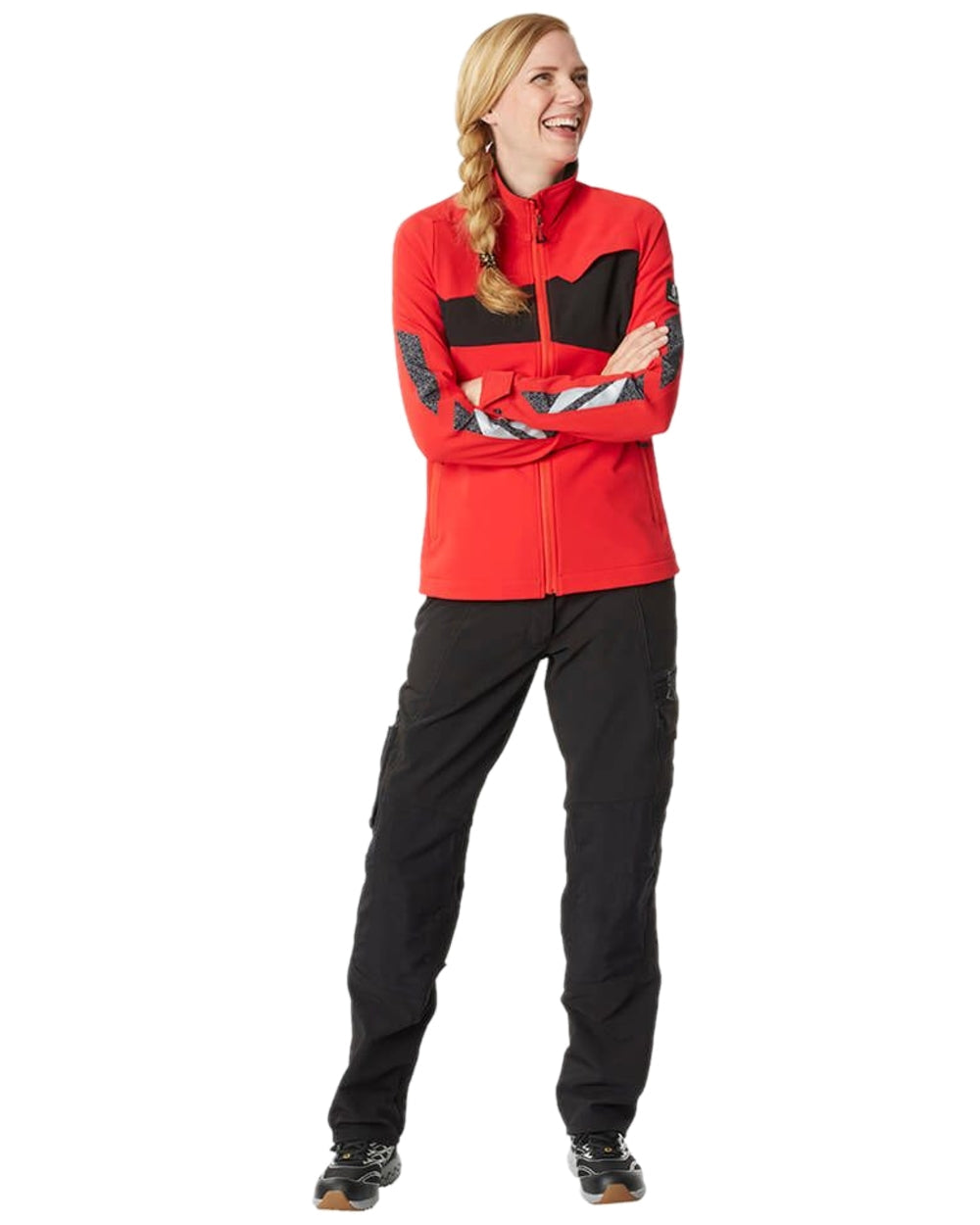 Traffic Red Black Coloured Mascot Workwear Womens Accelerate Jacket on white background 