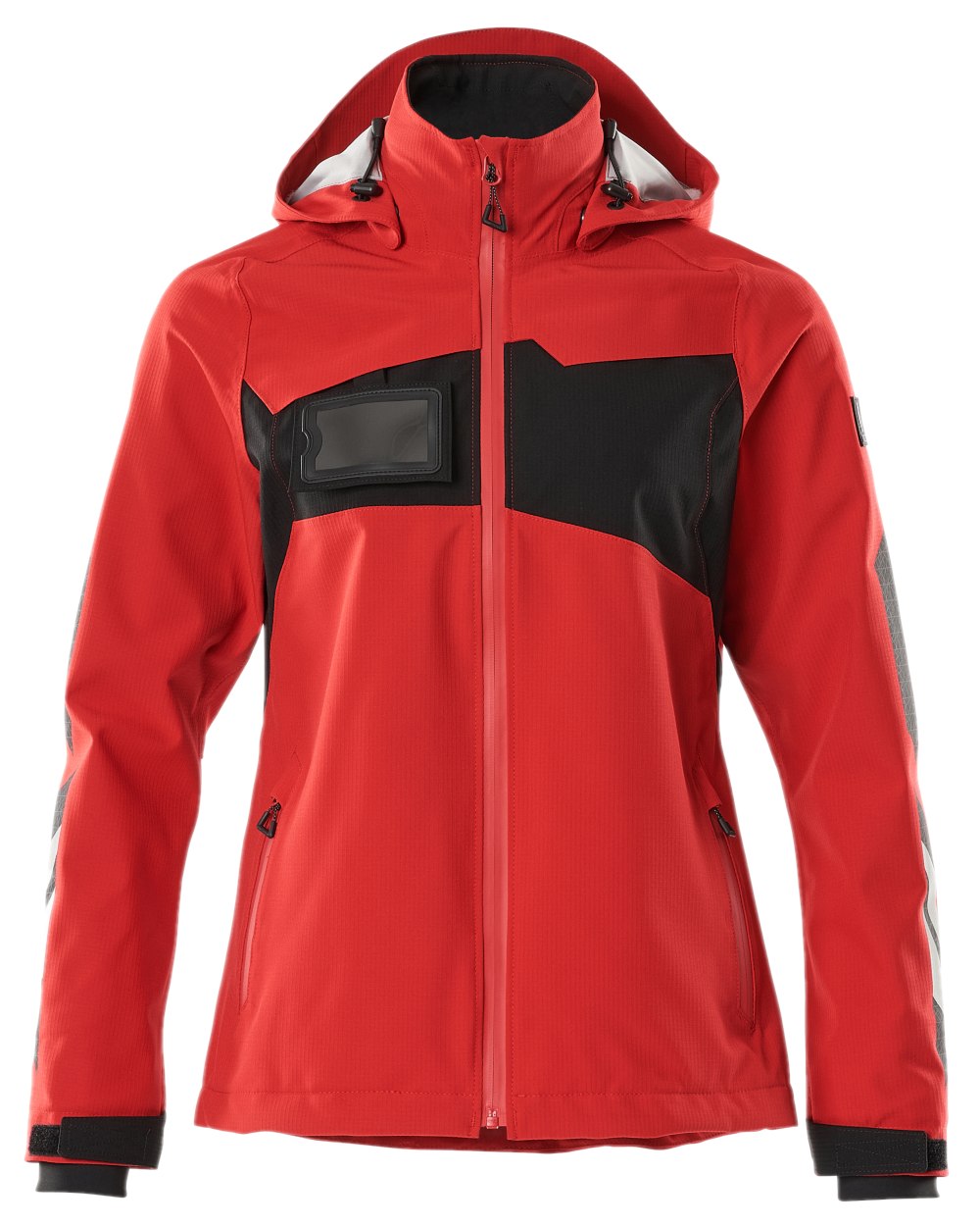 Traffic Red Black Coloured Mascot Workwear Womens Accelerate Lightweight Outer Shell Jacket on white background 