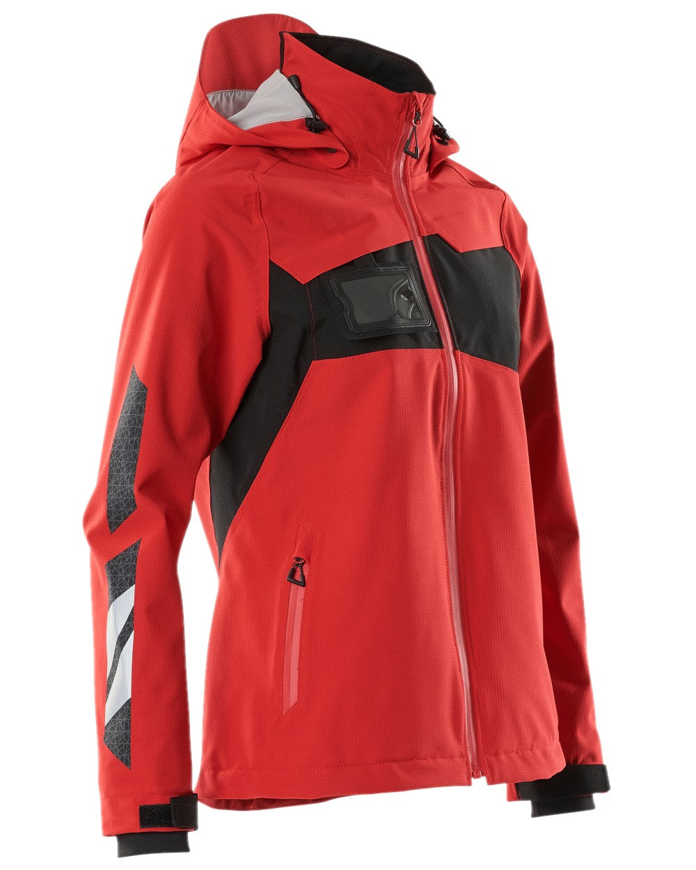 Traffic Red Black Coloured Mascot Workwear Womens Accelerate Lightweight Outer Shell Jacket on white background 