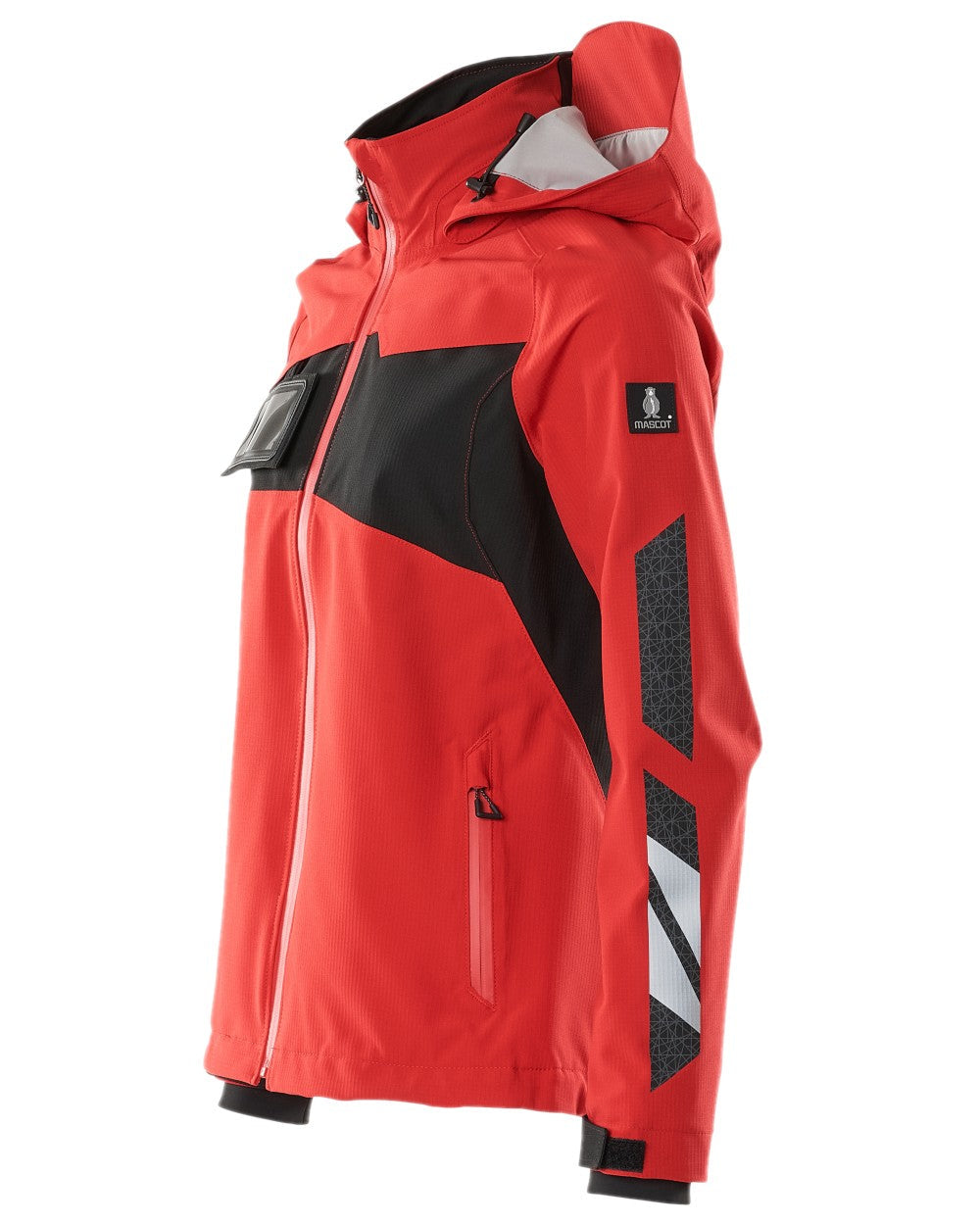 Traffic Red Black Coloured Mascot Workwear Womens Accelerate Lightweight Outer Shell Jacket on white background 