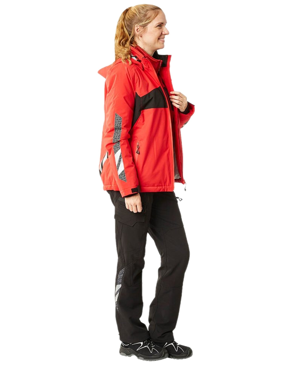 Black Coloured Mascot Workwear Womens Accelerate Lightweight Trousers With Kneepad Pockets on white background 