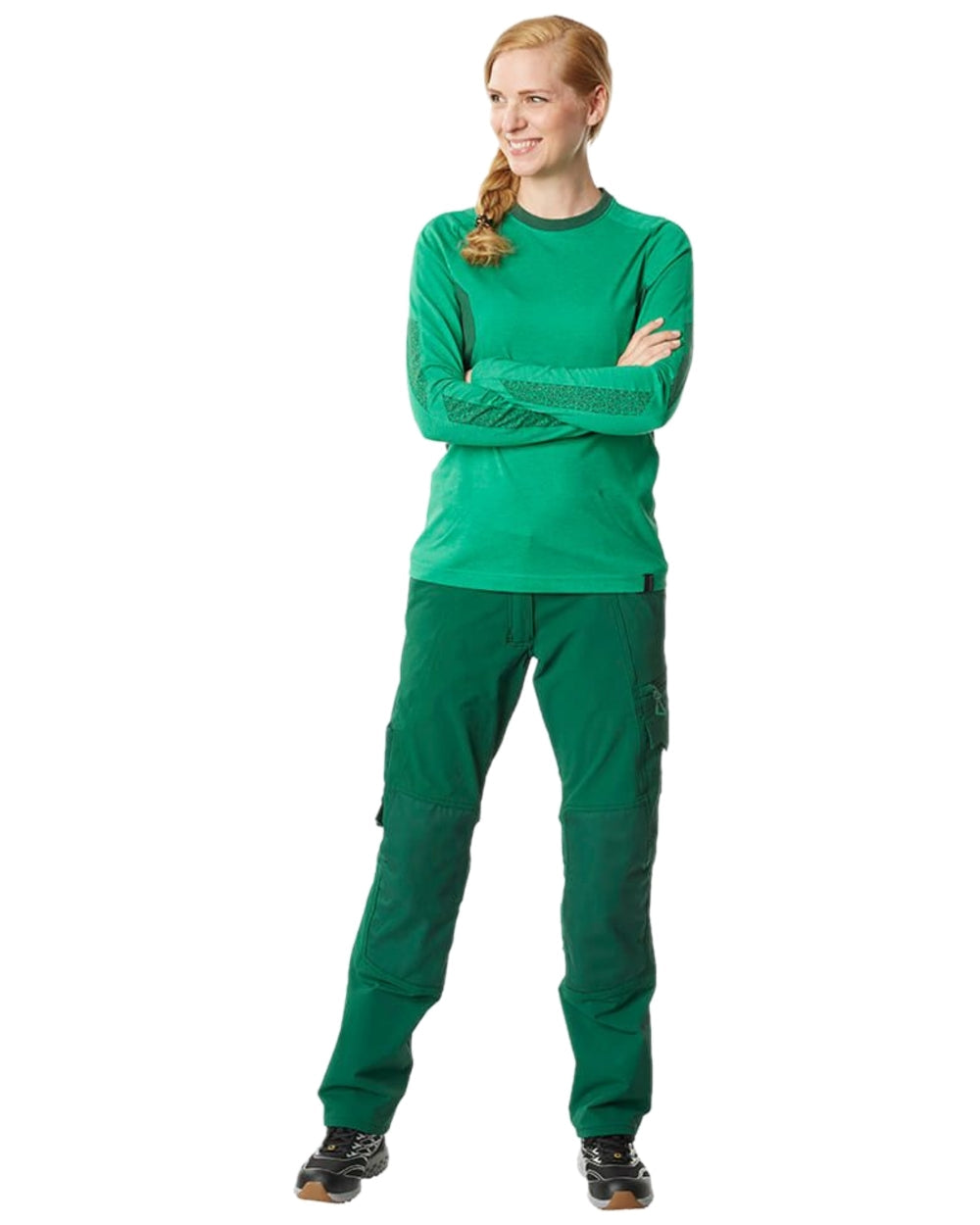 Green Coloured Mascot Workwear Womens Accelerate Lightweight Trousers With Kneepad Pockets on white background 