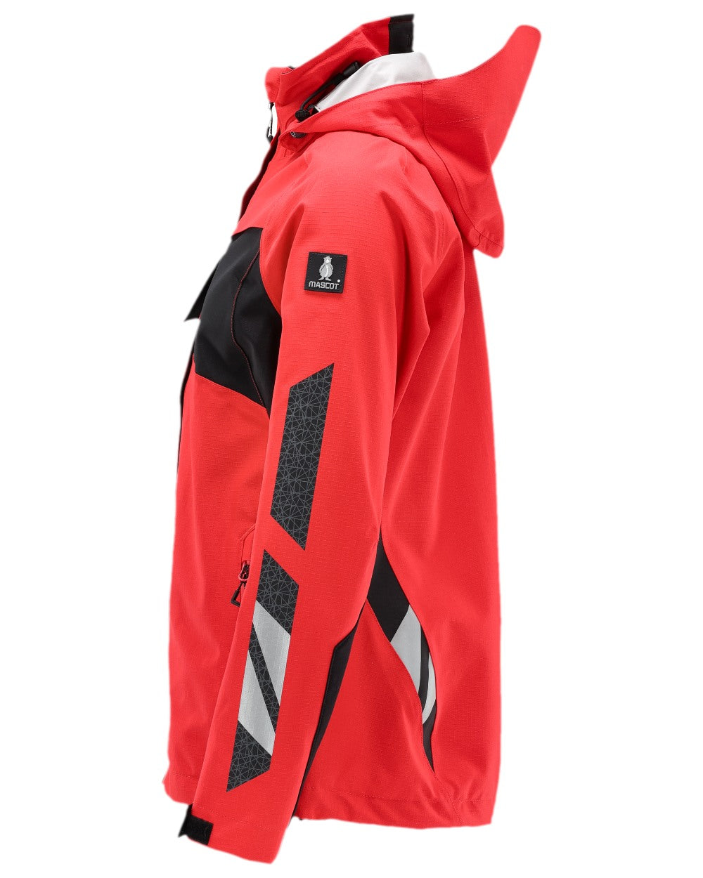 Traffic Red Black Coloured Mascot Workwear Womens Accelerate Outer Shell Jacket on white background 