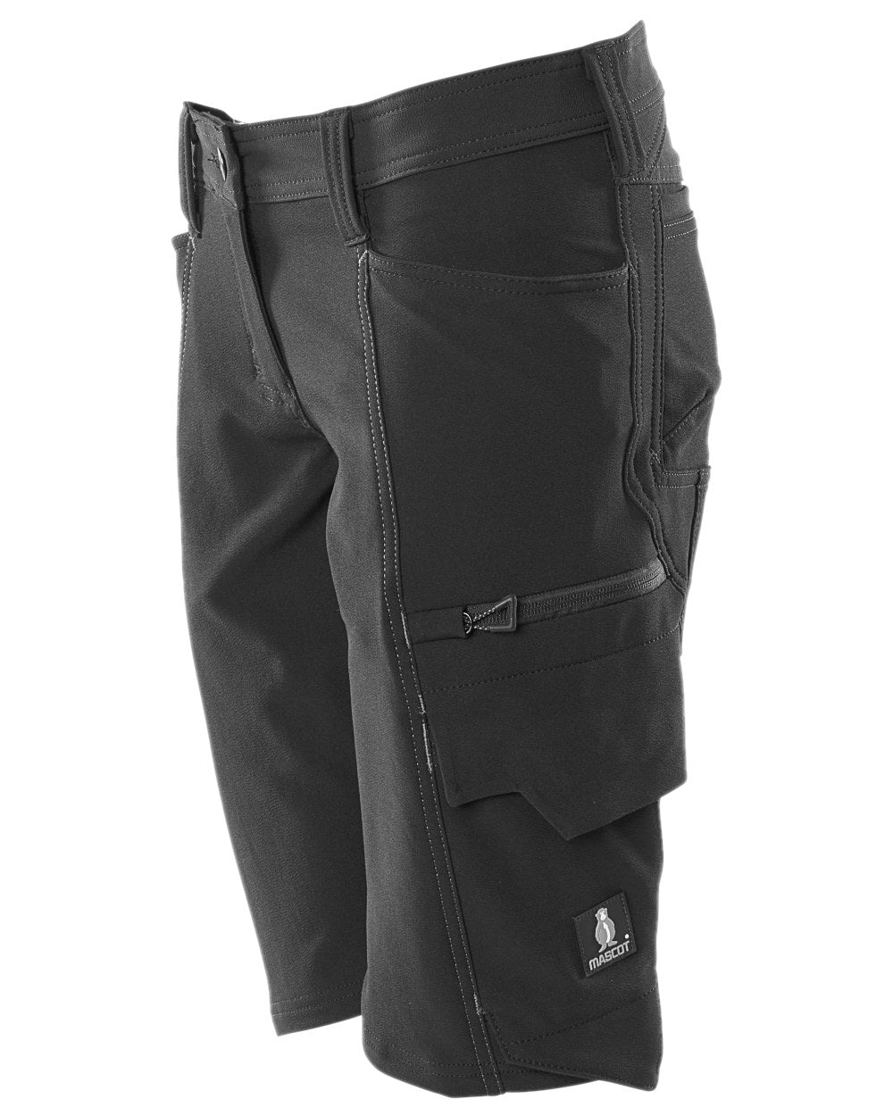 Black Coloured Mascot Workwear Womens Accelerate Pearl Fit Shorts on white background 