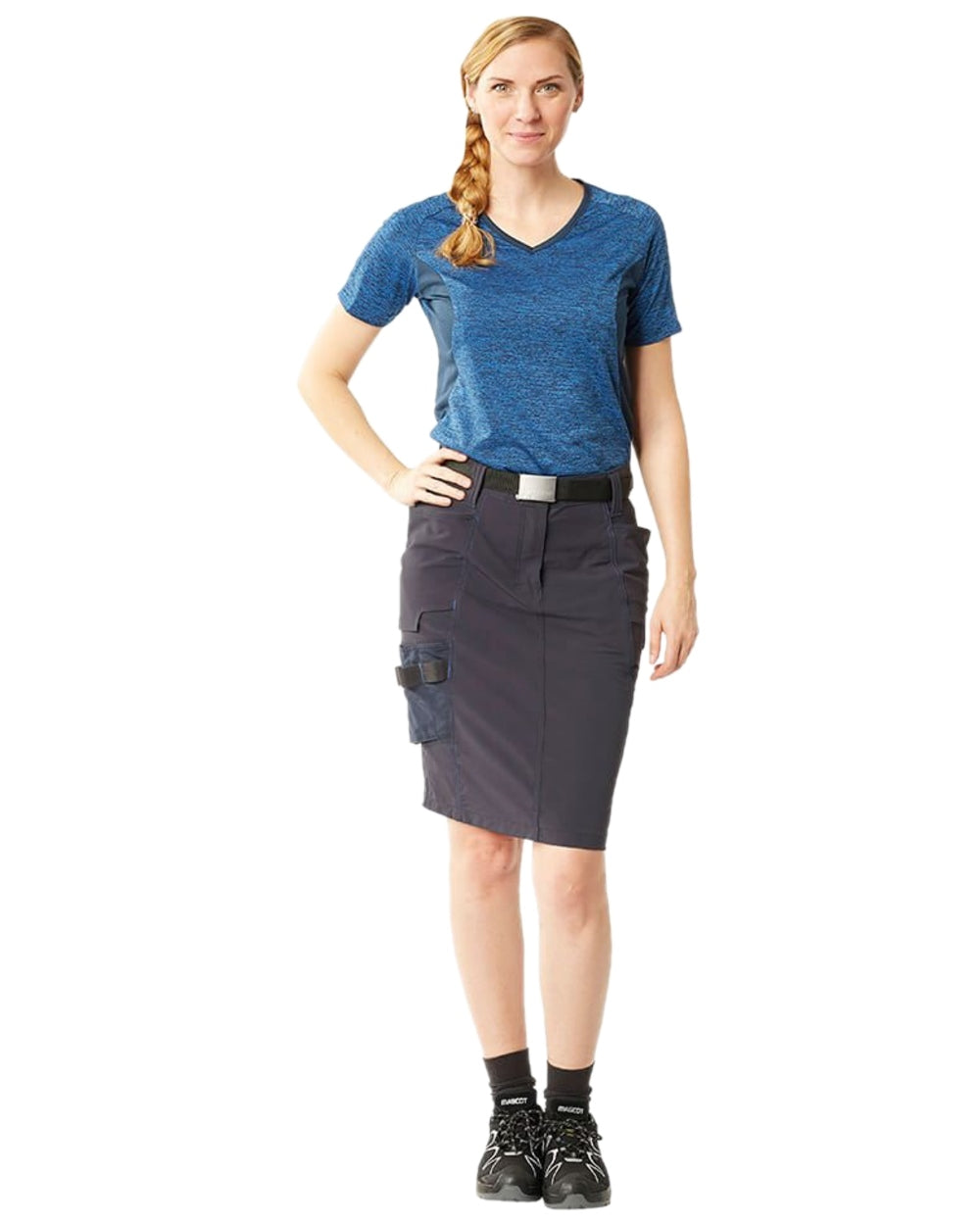 Dark Navy Coloured Mascot Workwear Womens Accelerate Pearl Fit Skirt on white background 