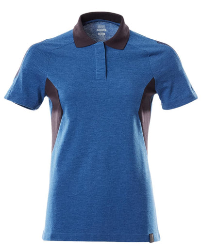 Azure Blue Dark Navy Coloured Mascot Workwear Womens Accelerate Polo Shirt on white background 