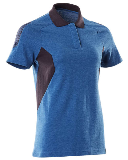 Azure Blue Dark Navy Coloured Mascot Workwear Womens Accelerate Polo Shirt on white background 